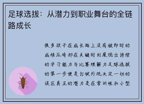 足球选拔：从潜力到职业舞台的全链路成长